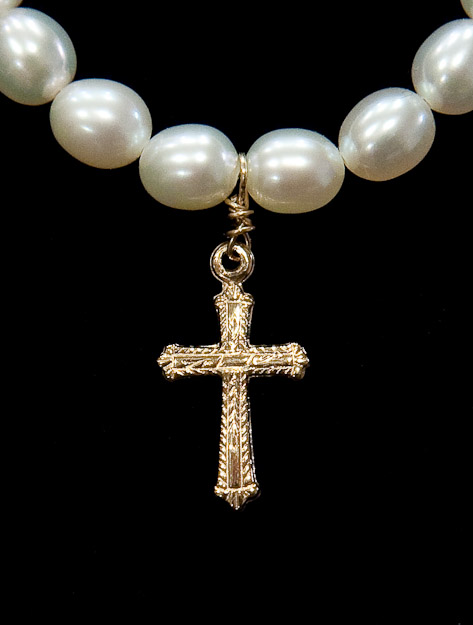 Tiny 14k gold filled cross on pearls $36   on chain  $32